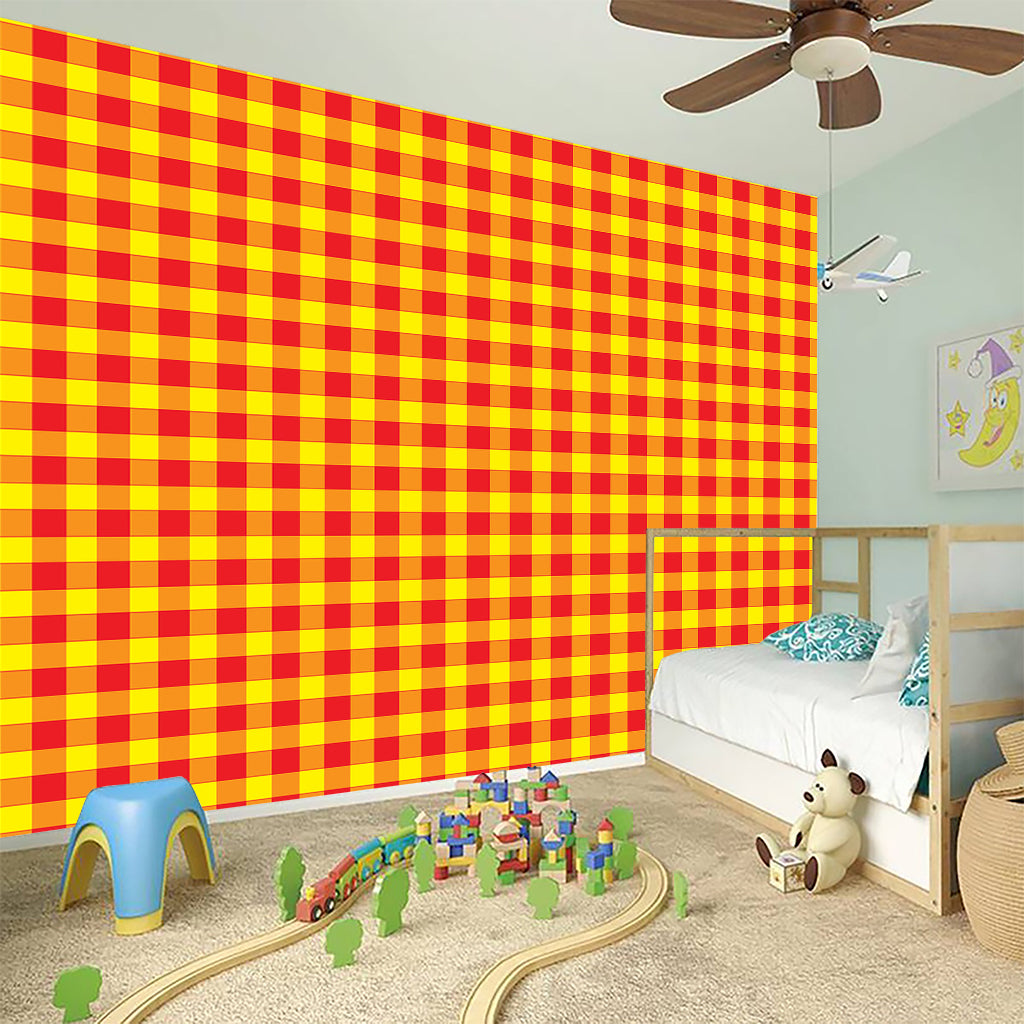 Red And Yellow Check Pattern Print Wall Sticker