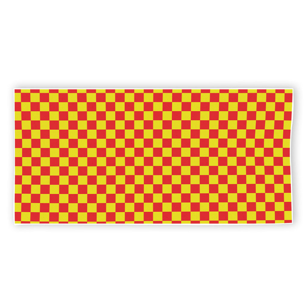 Red And Yellow Checkered Pattern Print Beach Towel