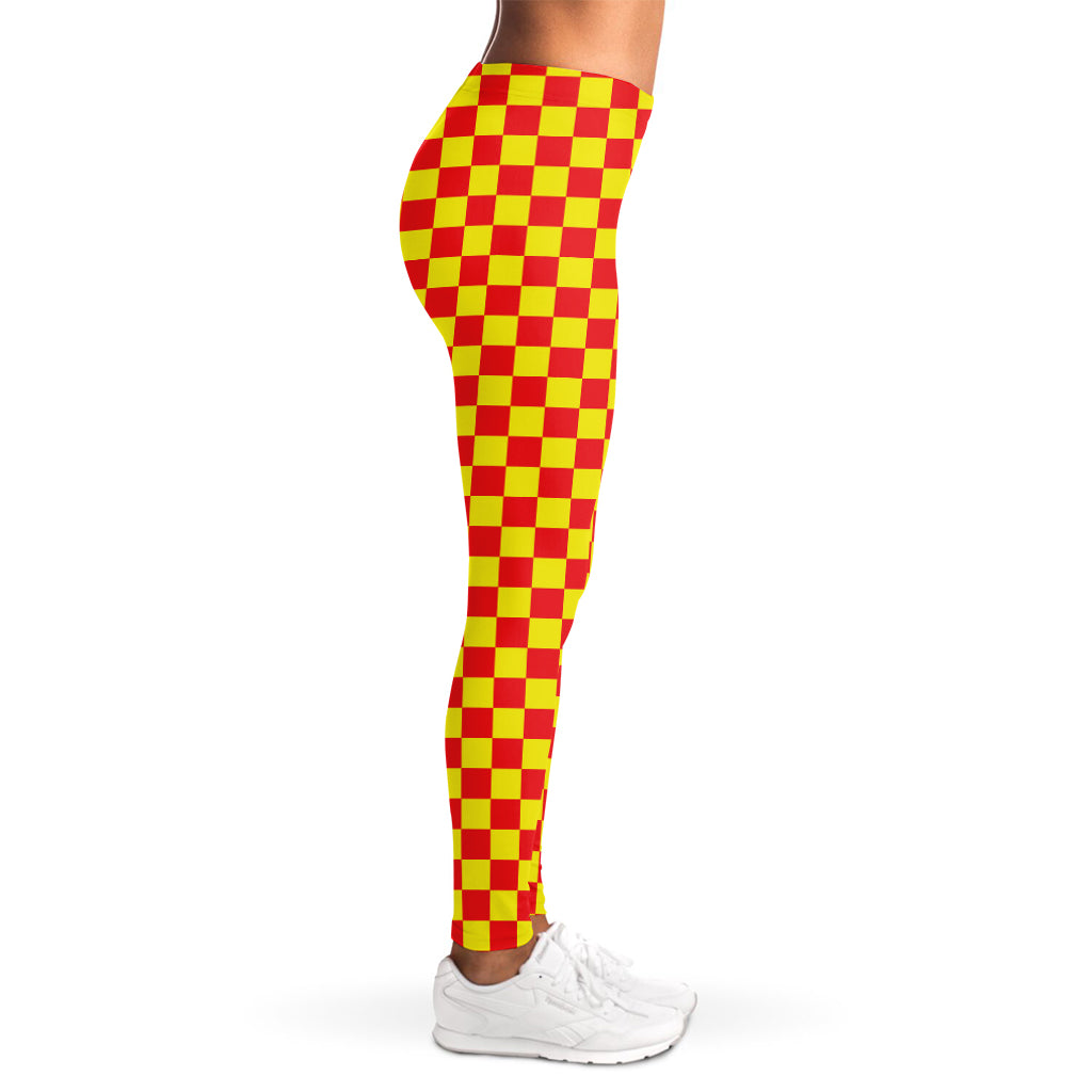 Red And Yellow Checkered Pattern Print Women's Leggings