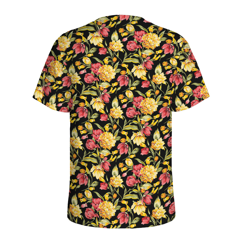Red And Yellow Flowers Print Men's Sports T-Shirt