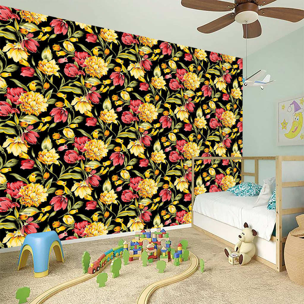 Red And Yellow Flowers Print Wall Sticker