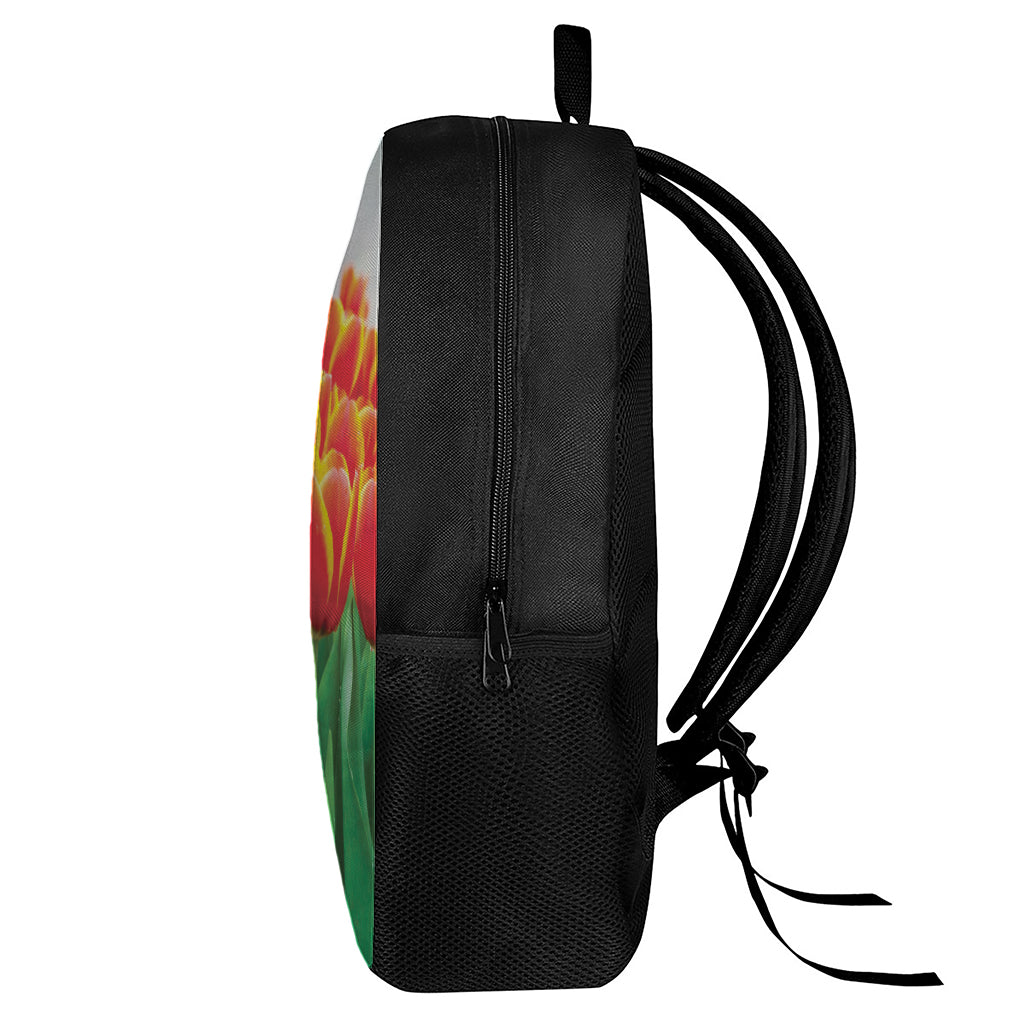 Red And Yellow Tulip Print 17 Inch Backpack