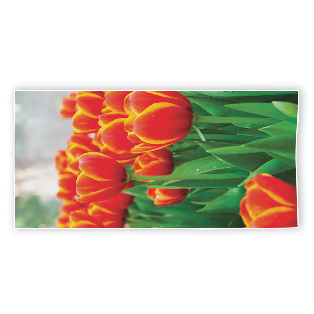 Red And Yellow Tulip Print Beach Towel