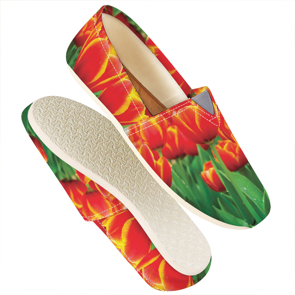Red And Yellow Tulip Print Casual Shoes