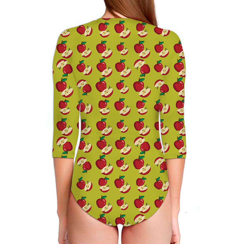 Red Apple Fruit Pattern Print Long Sleeve Swimsuit