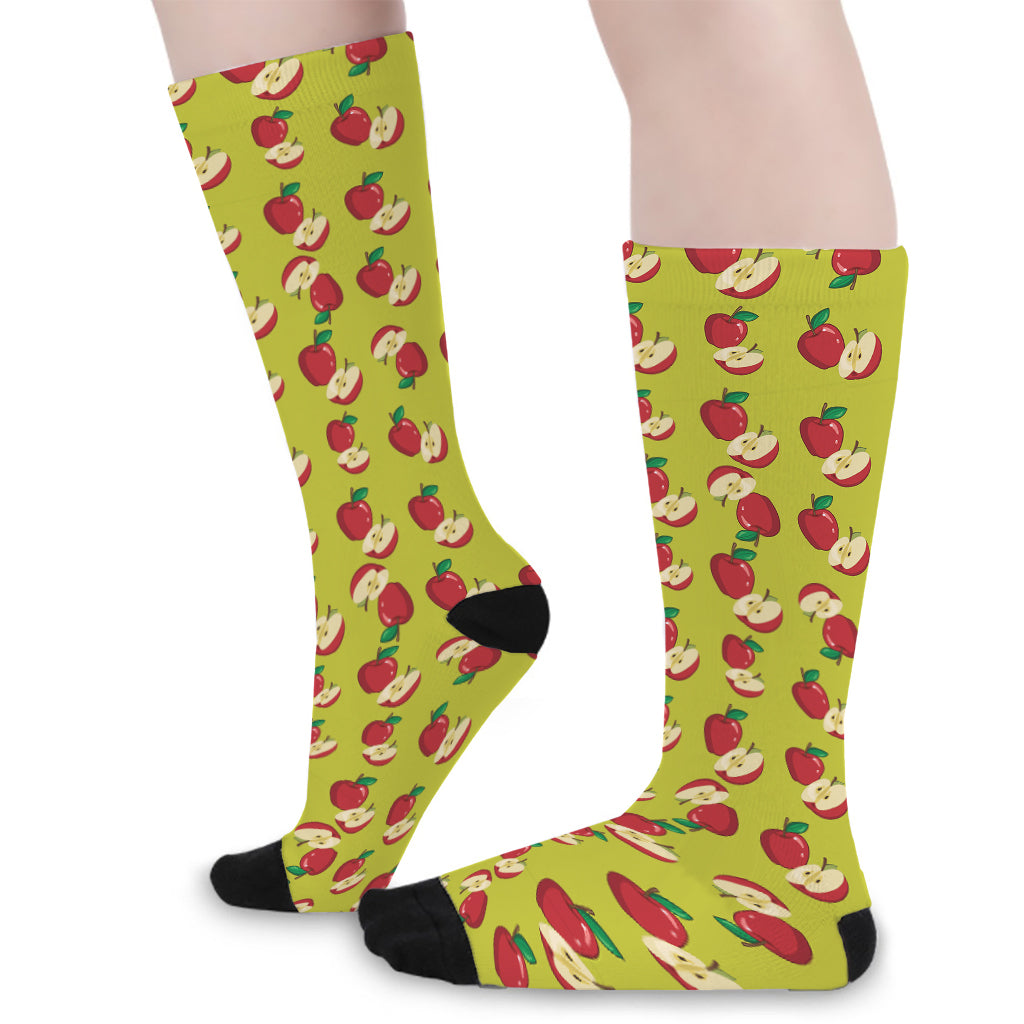 Red Apple Fruit Pattern Print Long Socks