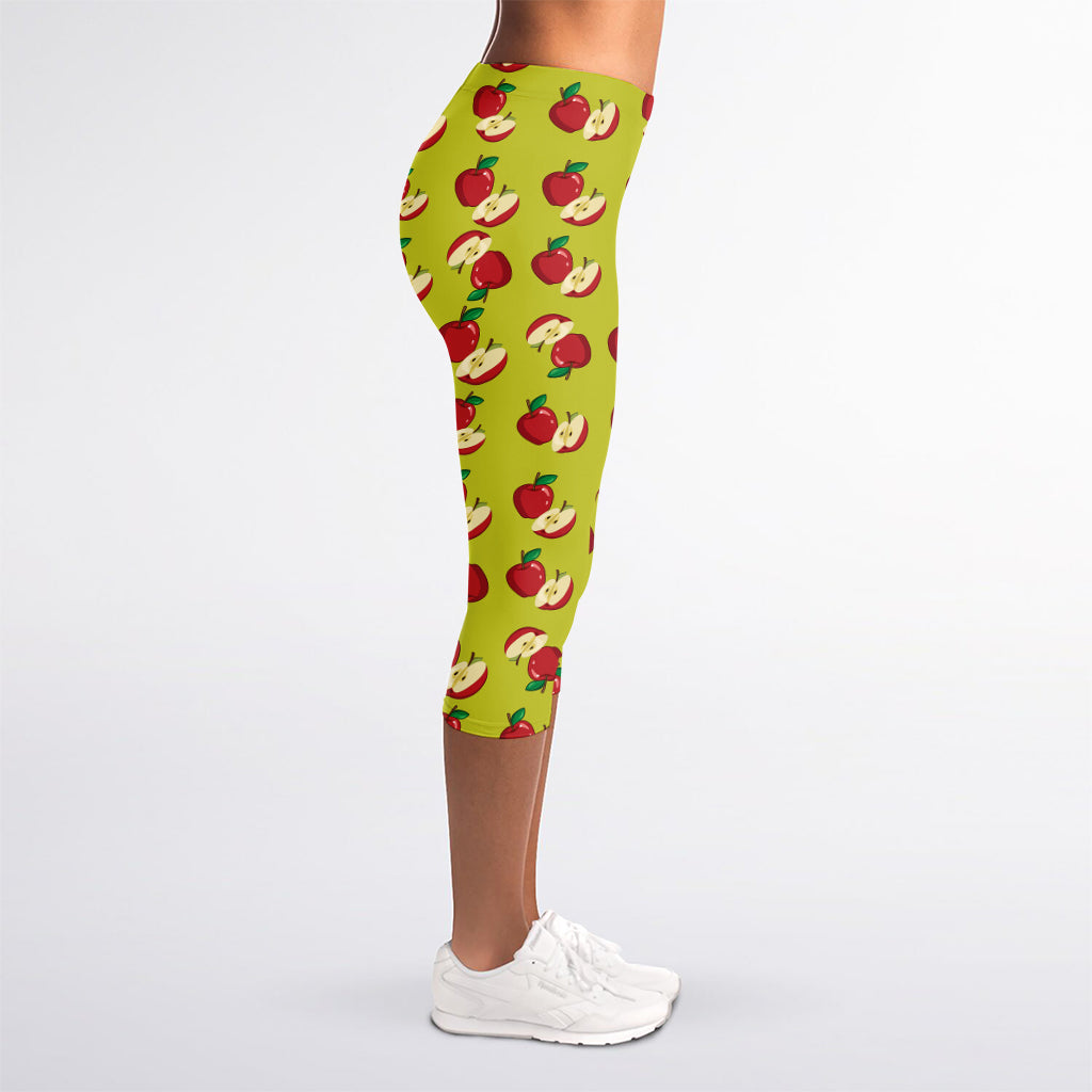 Red Apple Fruit Pattern Print Women's Capri Leggings