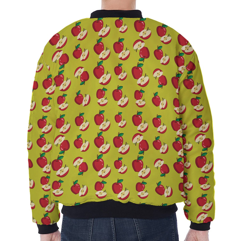 Red Apple Fruit Pattern Print Zip Sleeve Bomber Jacket