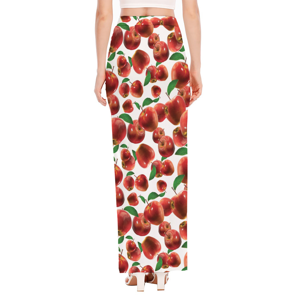 Red Apple Pattern Print High Slit Maxi Skirt