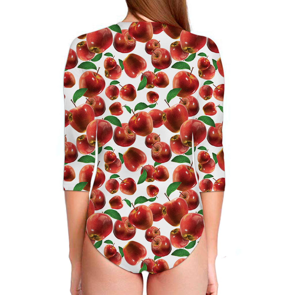 Red Apple Pattern Print Long Sleeve Swimsuit