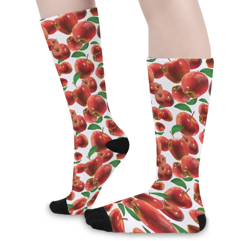 Red Apple Pattern Print Long Socks