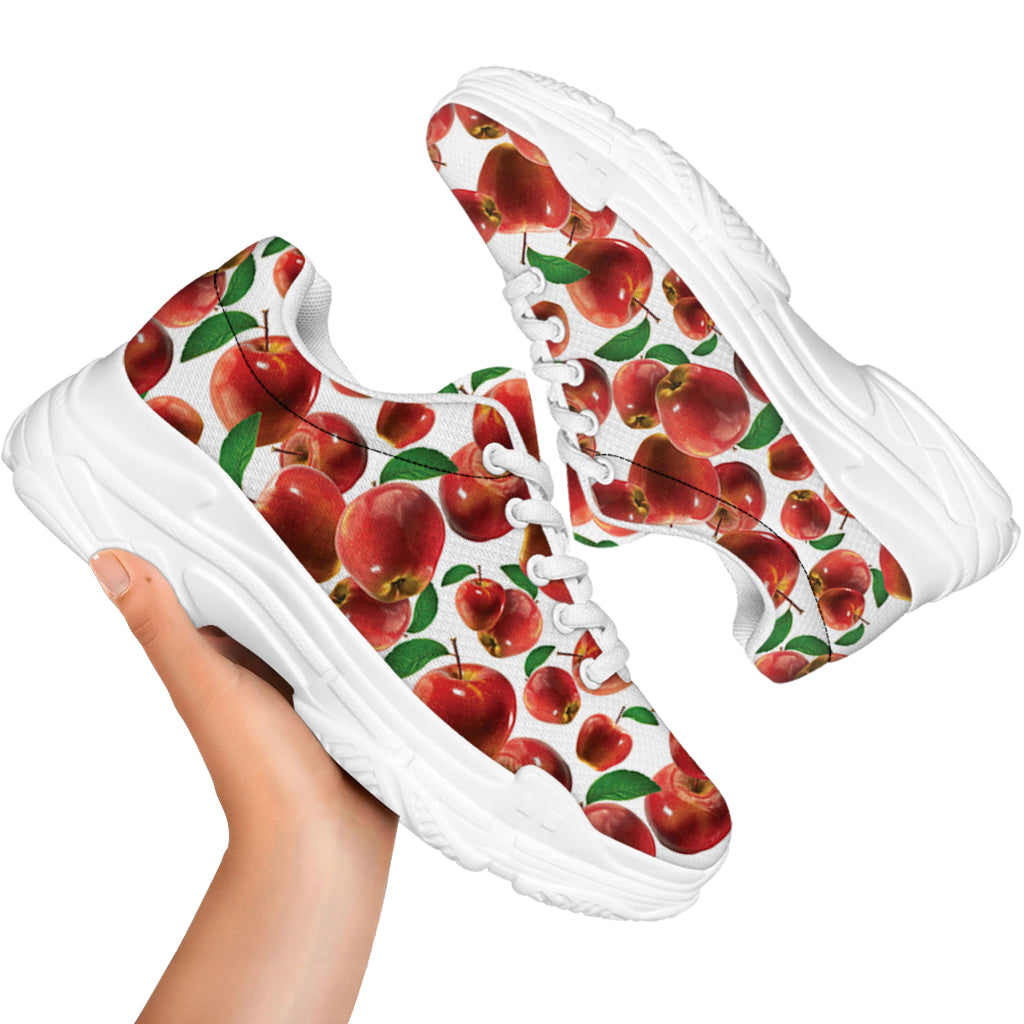 Red Apple Pattern Print White Chunky Shoes