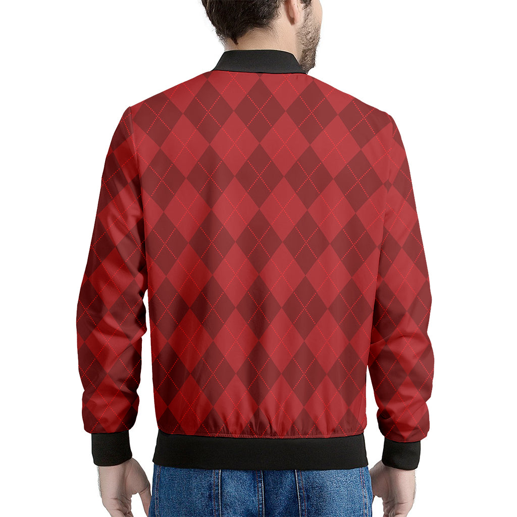 Red Argyle Pattern Print Men's Bomber Jacket