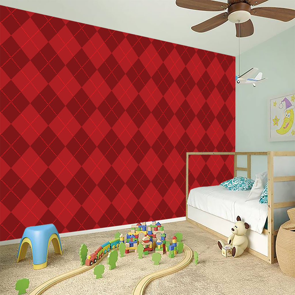 Red Argyle Pattern Print Wall Sticker