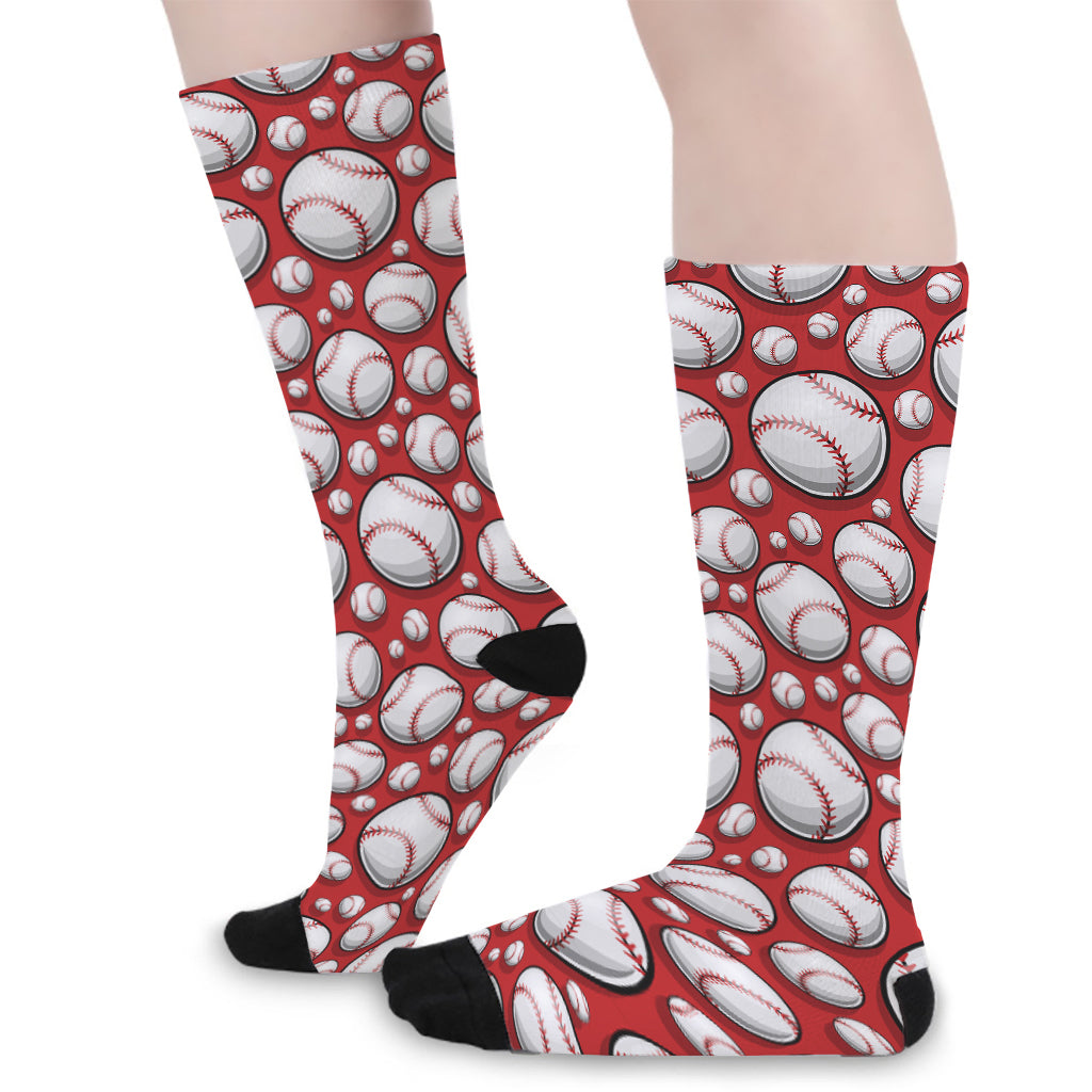 Red Baseball Pattern Print Long Socks