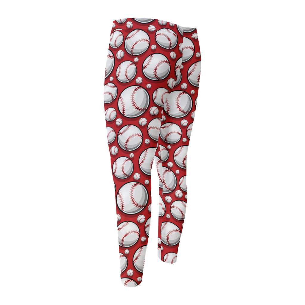 Red Baseball Pattern Print Men's Compression Pants