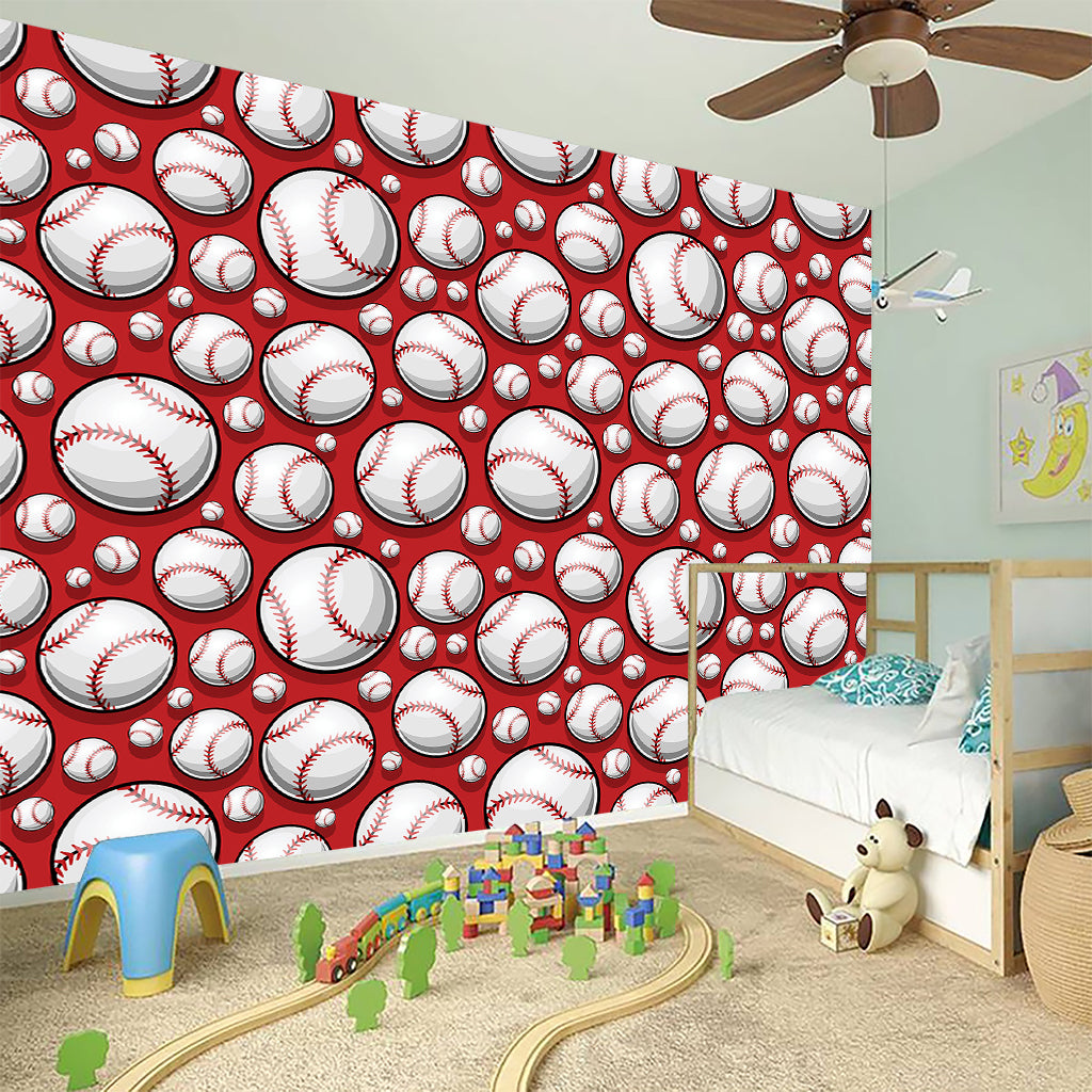 Red Baseball Pattern Print Wall Sticker
