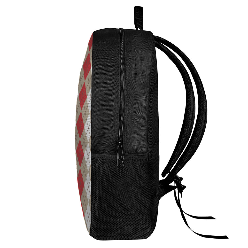 Red Beige And White Argyle Pattern Print 17 Inch Backpack