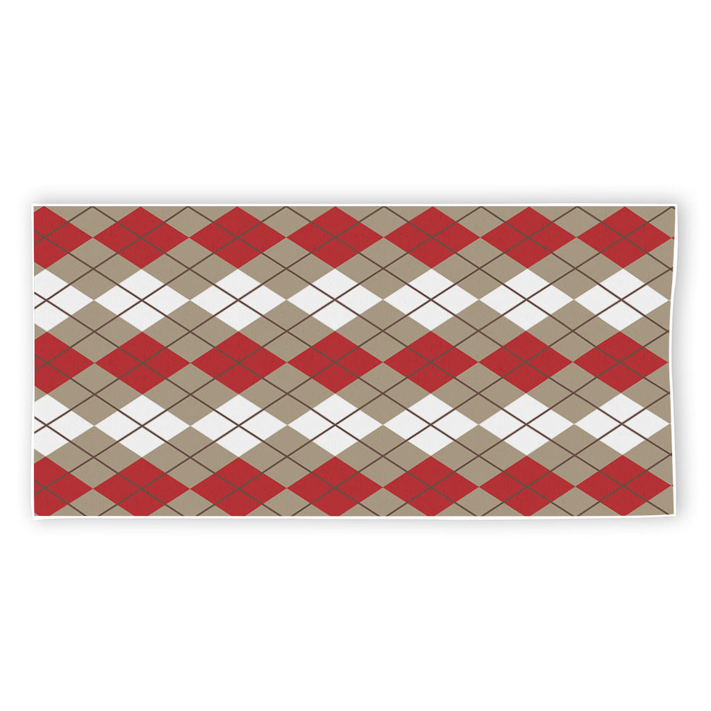 Red Beige And White Argyle Pattern Print Beach Towel