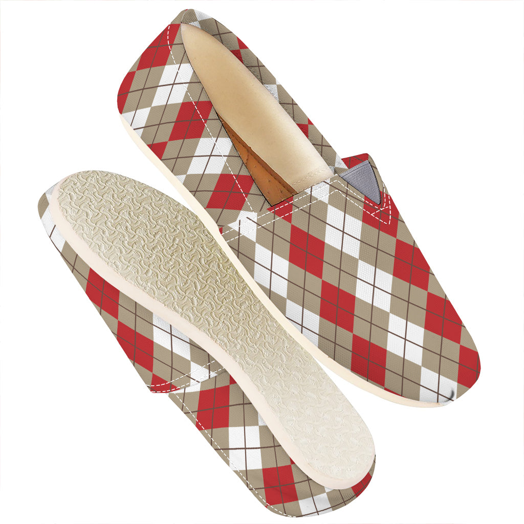 Red Beige And White Argyle Pattern Print Casual Shoes