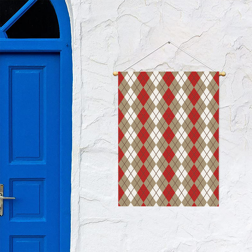 Red Beige And White Argyle Pattern Print Garden Flag