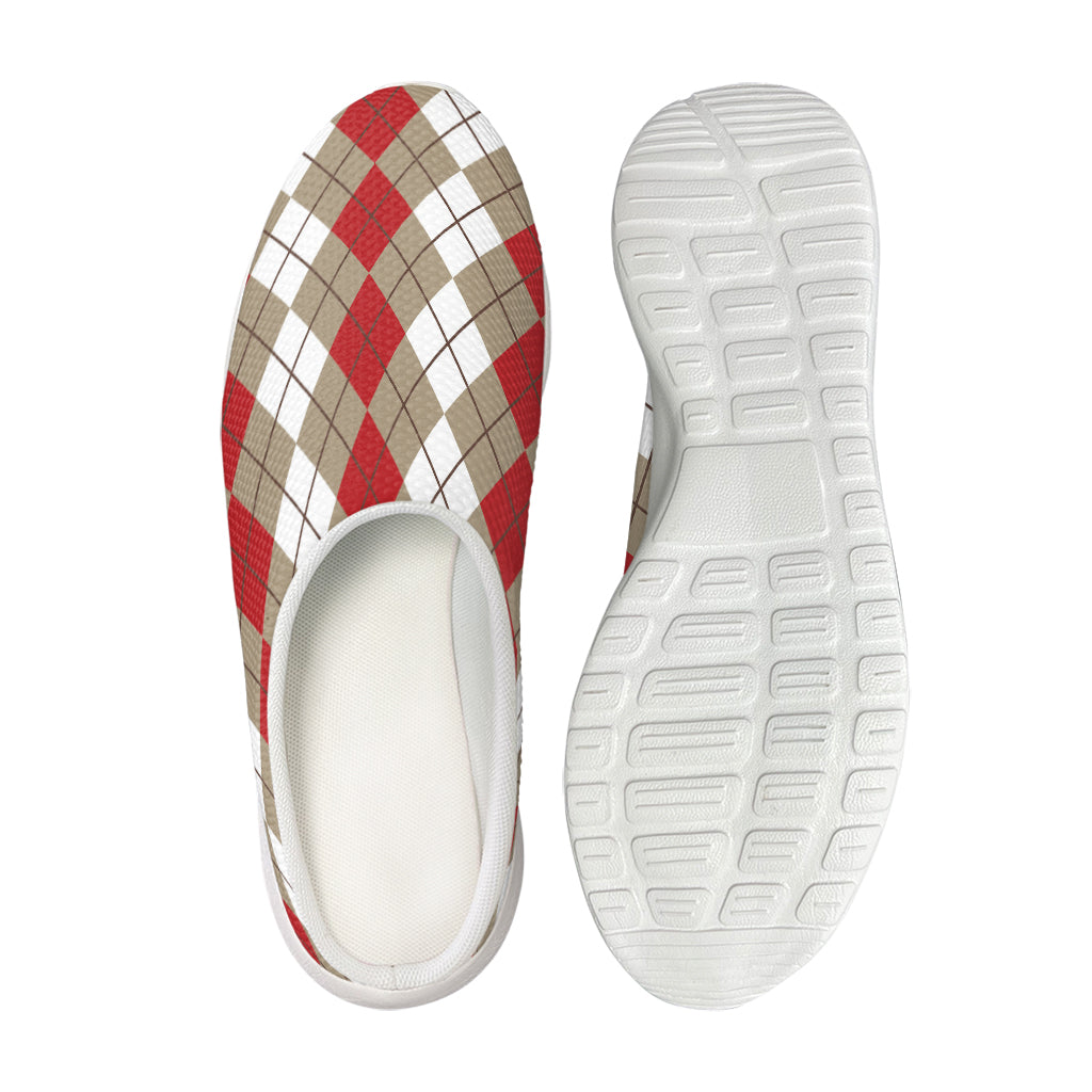 Red Beige And White Argyle Pattern Print Mesh Casual Shoes