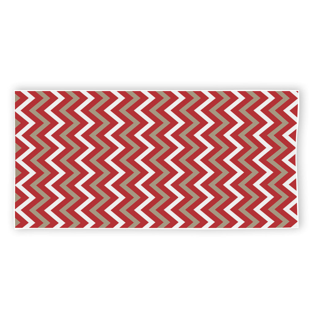 Red Beige And White Chevron Print Beach Towel