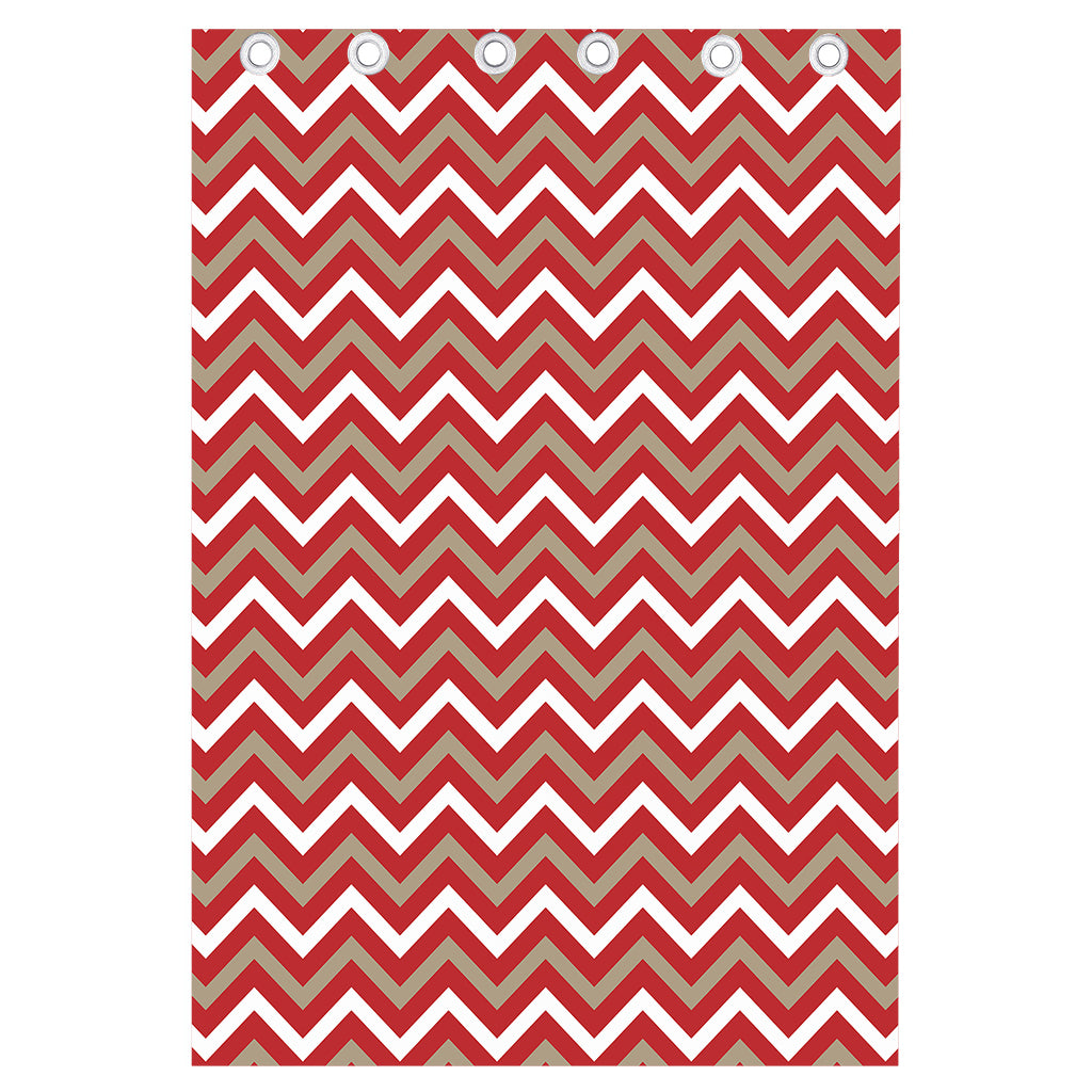 Red Beige And White Chevron Print Curtain