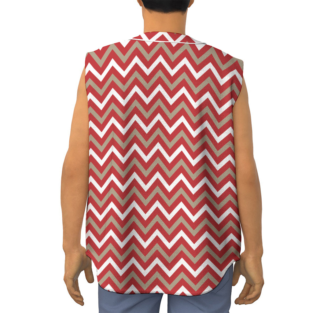 Red Beige And White Chevron Print Sleeveless Baseball Jersey