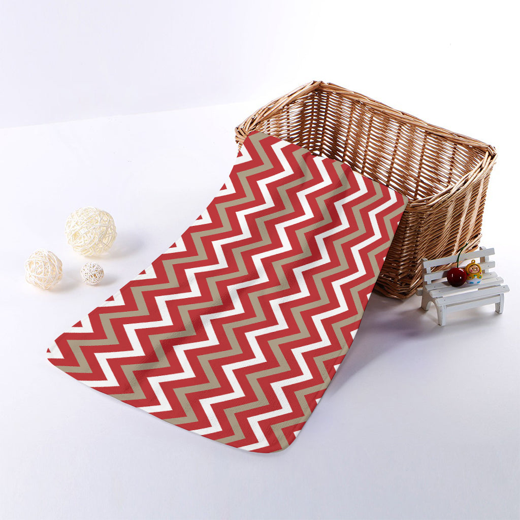 Red Beige And White Chevron Print Towel