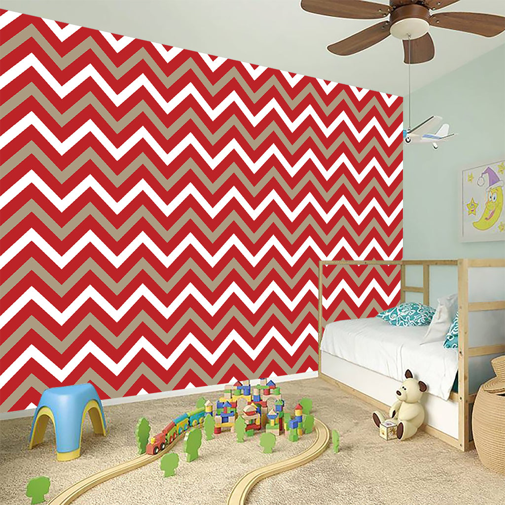 Red Beige And White Chevron Print Wall Sticker