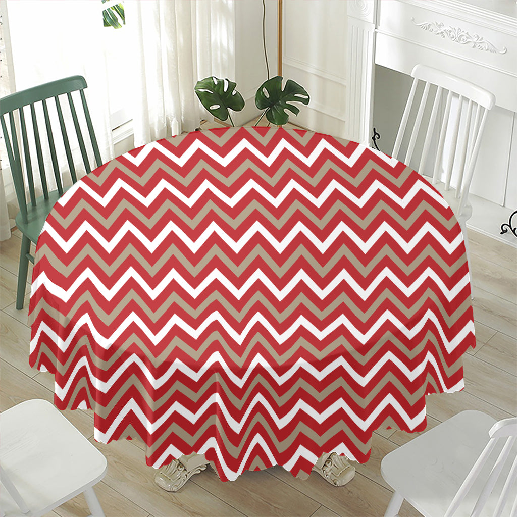 Red Beige And White Chevron Print Waterproof Round Tablecloth