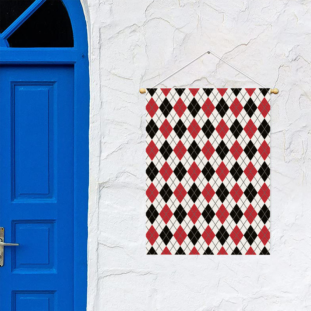 Red Black And White Argyle Pattern Print Garden Flag