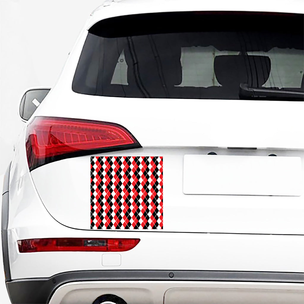 Red Black And White Argyle Print Car Sticker