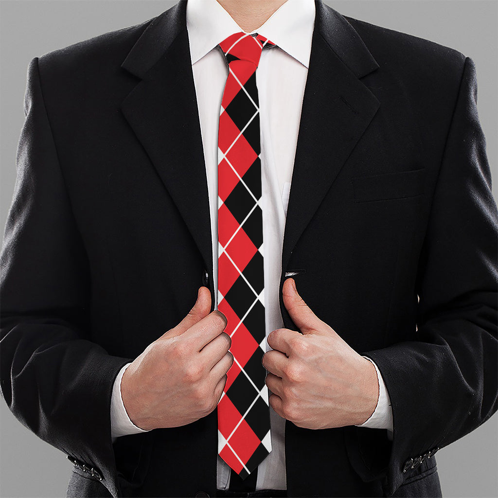 Red Black And White Argyle Print Necktie