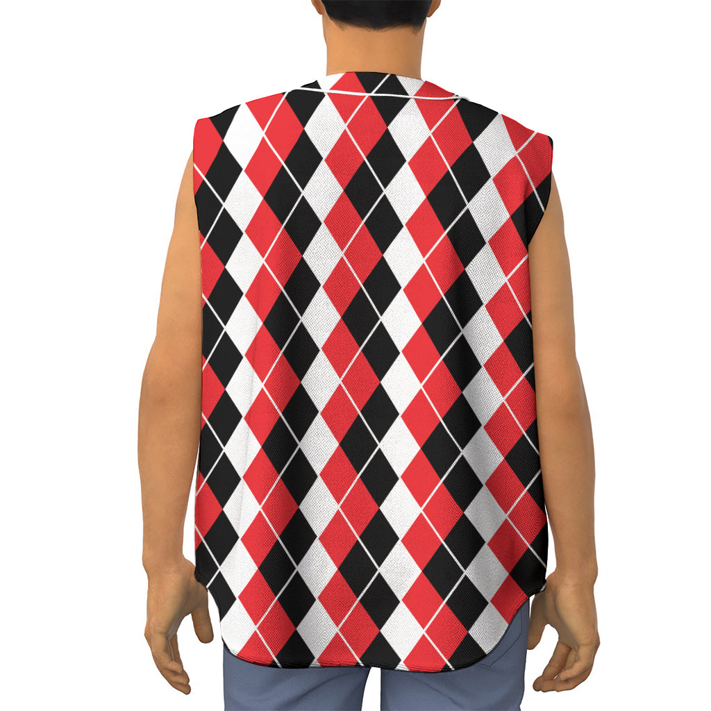 Red Black And White Argyle Print Sleeveless Baseball Jersey
