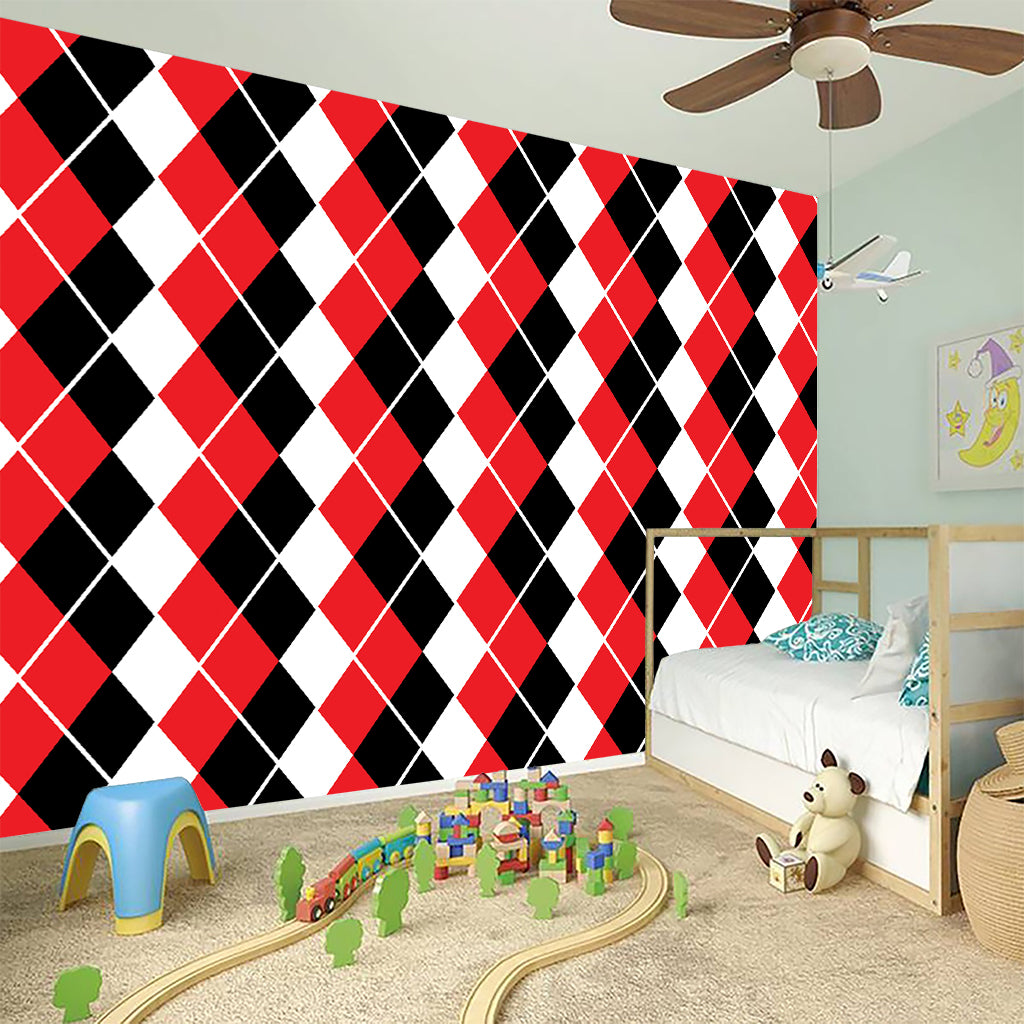 Red Black And White Argyle Print Wall Sticker