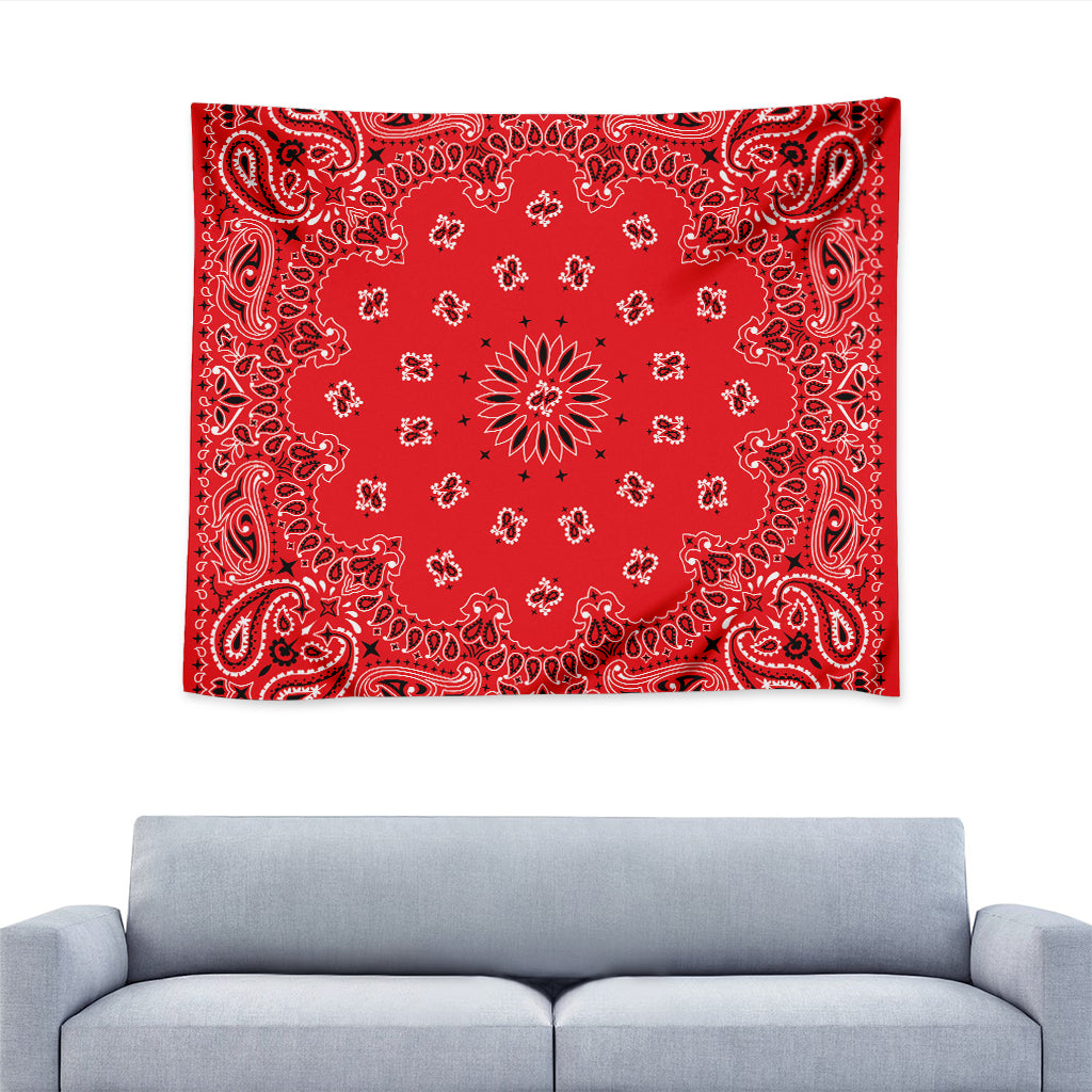 Red Black And White Bandana Print Tapestry