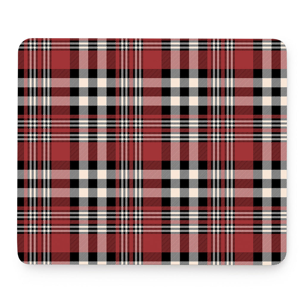 Red Black And White Border Tartan Print Mouse Pad