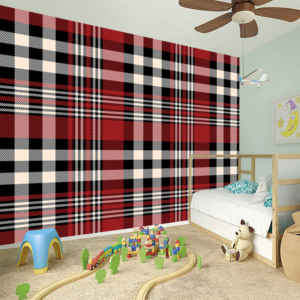 Red Black And White Border Tartan Print Wall Sticker
