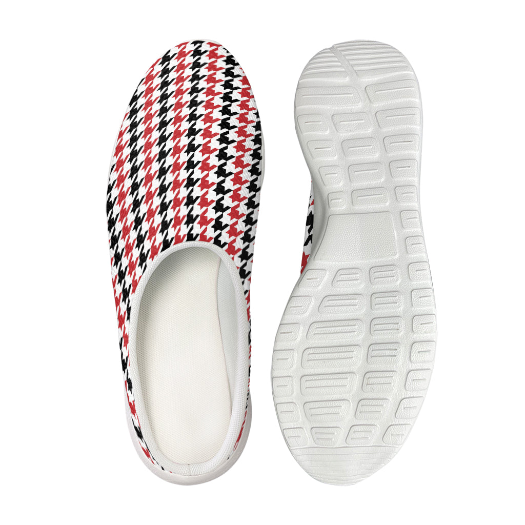 Red Black And White Houndstooth Print Mesh Casual Shoes