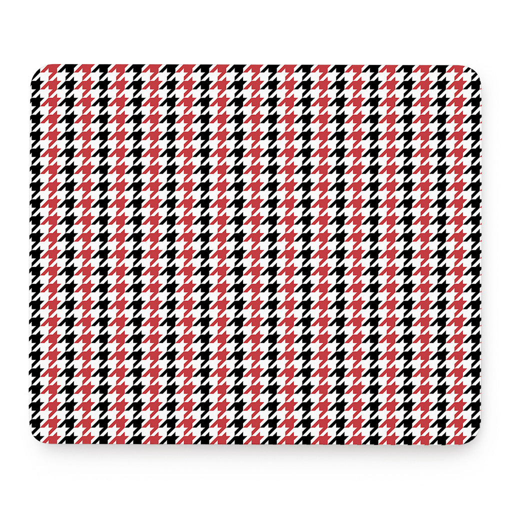Red Black And White Houndstooth Print Mouse Pad
