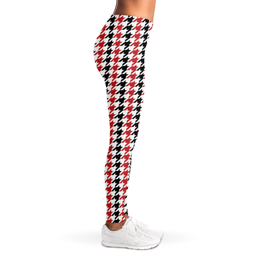 Red Black And White Houndstooth Print Women's Leggings