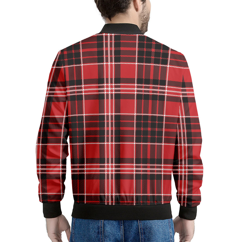 Red Black And White Scottish Plaid Print Men's Bomber Jacket
