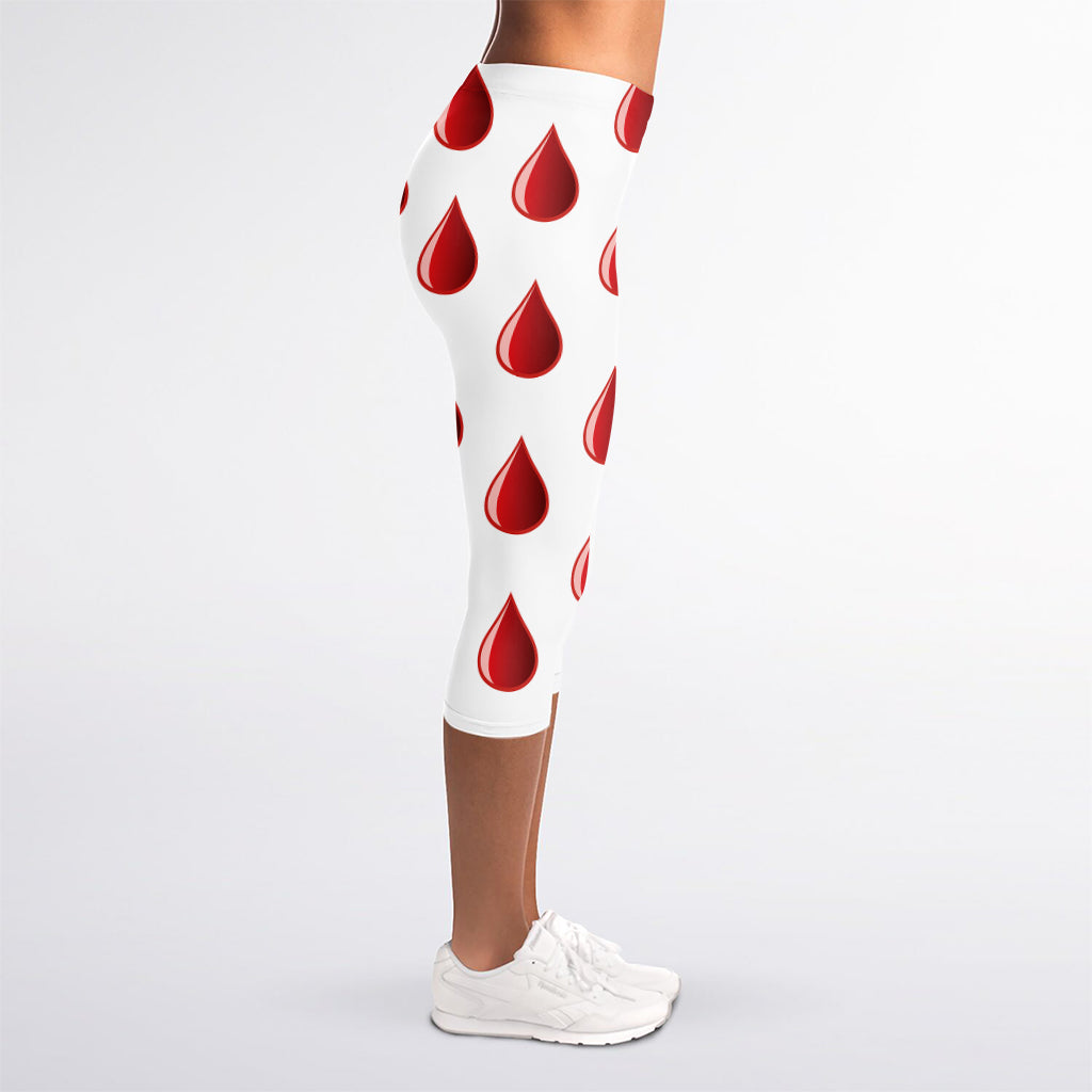 Red Blood Drop Pattern Print Women's Capri Leggings