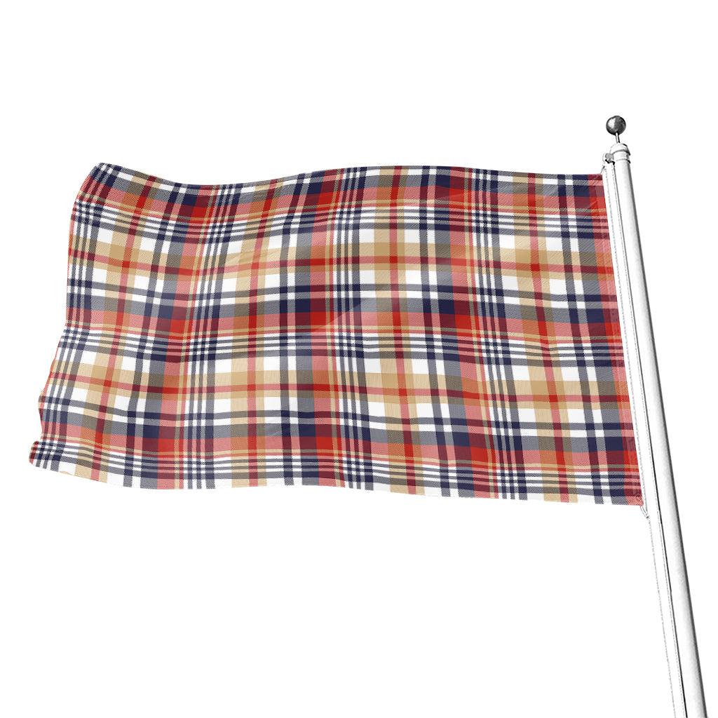Red Blue And Beige Madras Plaid Print Flag