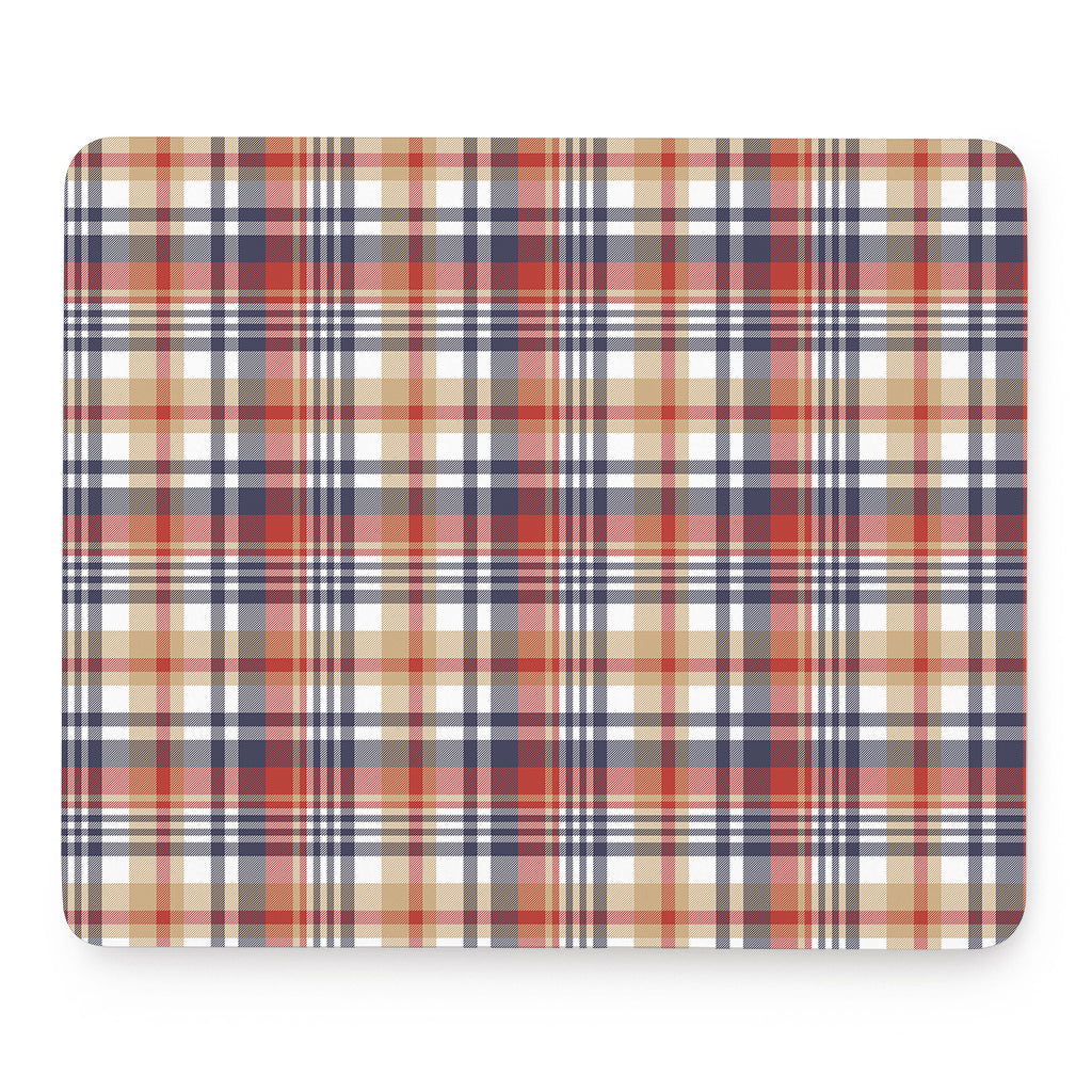 Red Blue And Beige Madras Plaid Print Mouse Pad