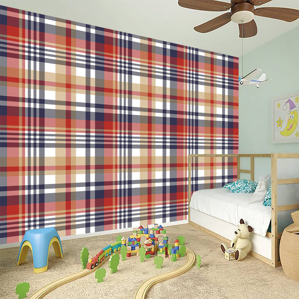 Red Blue And Beige Madras Plaid Print Wall Sticker