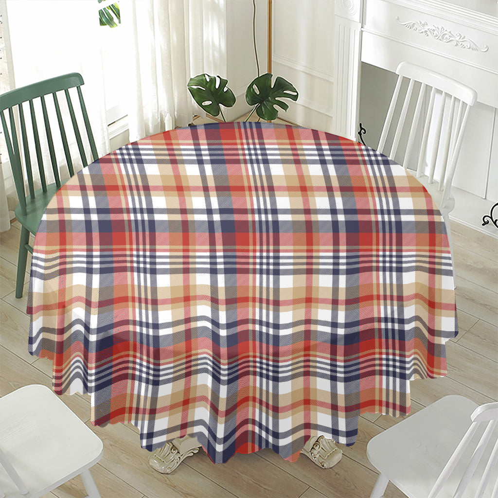 Red Blue And Beige Madras Plaid Print Waterproof Round Tablecloth