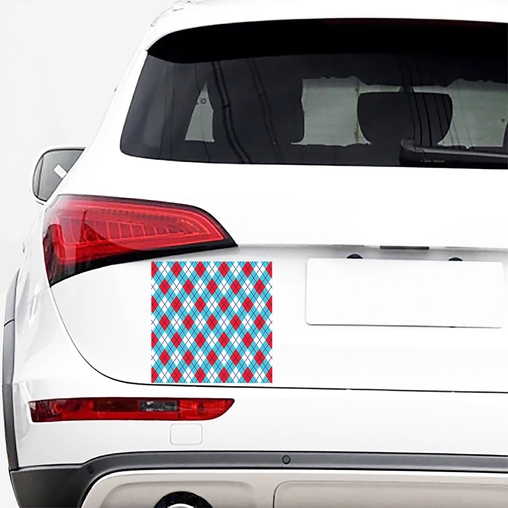 Red Blue And White Argyle Pattern Print Car Sticker